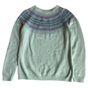 Talbots Sweater Women’s XSP Fair Isle Pullover Crewneck  Knit Mint Green